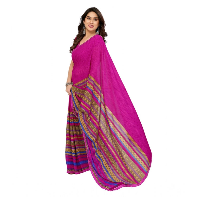 Mayawye Women's Georgette Printed Saree With Unstitched Blouse 5.5Mtr (Pink)