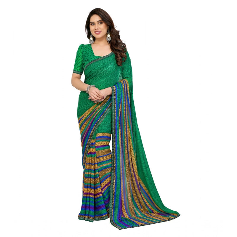 Mayawye Women's Georgette Printed Saree With Unstitched Blouse 5.5Mtr (Green)