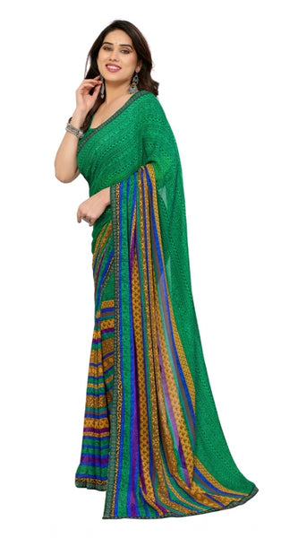 Mayawye Women's Georgette Printed Saree With Unstitched Blouse 5.5Mtr (Green)