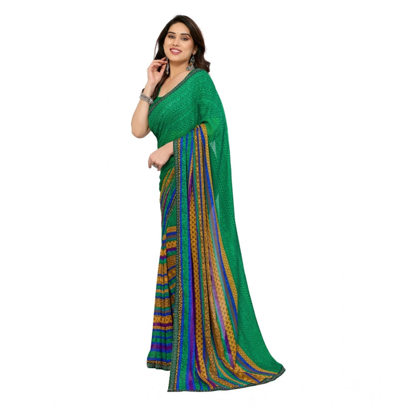 Mayawye Women's Georgette Printed Saree With Unstitched Blouse 5.5Mtr (Green)