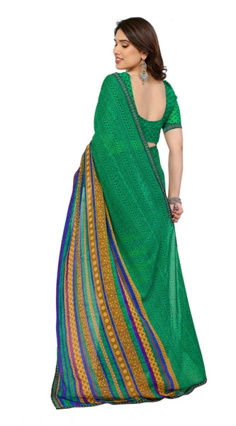Mayawye Women's Georgette Printed Saree With Unstitched Blouse 5.5Mtr (Green)