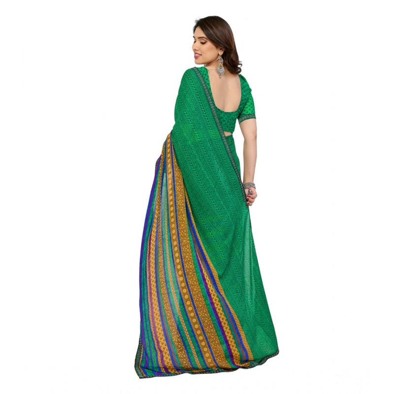 Mayawye Women's Georgette Printed Saree With Unstitched Blouse 5.5Mtr (Green)