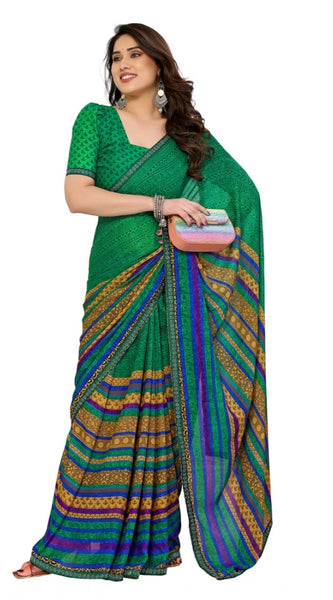 Mayawye Women's Georgette Printed Saree With Unstitched Blouse 5.5Mtr (Green)