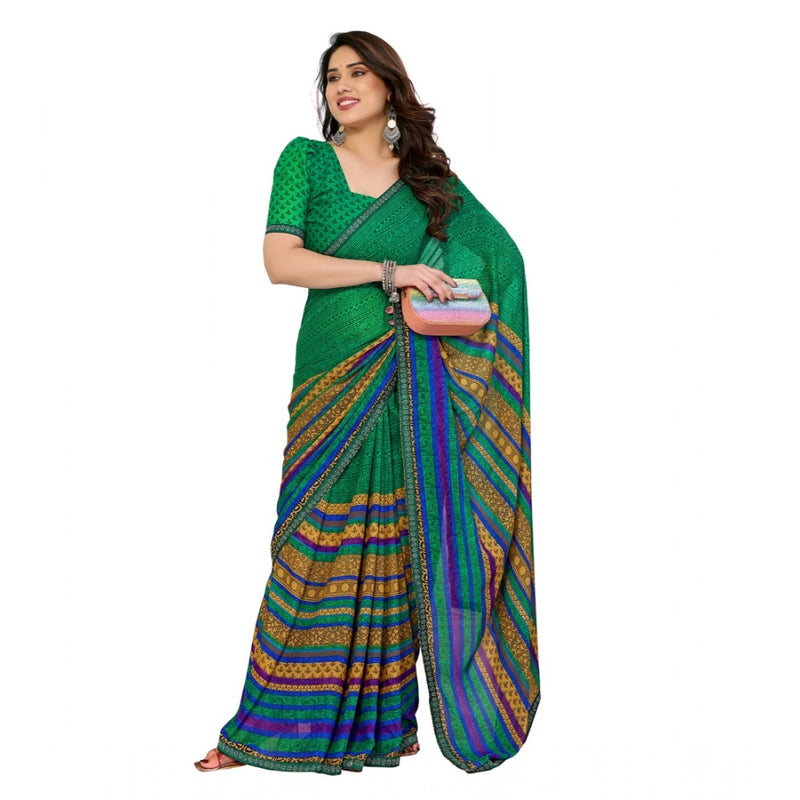 Mayawye Women's Georgette Printed Saree With Unstitched Blouse 5.5Mtr (Green)