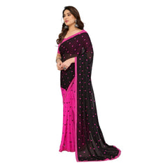 Mayawye Women's Georgette Printed Saree With Unstitched Blouse 5.5Mtr (Black-Pink)