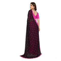 Mayawye Women's Georgette Printed Saree With Unstitched Blouse 5.5Mtr (Black-Pink)
