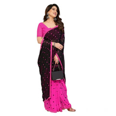 Mayawye Women's Georgette Printed Saree With Unstitched Blouse 5.5Mtr (Black-Pink)