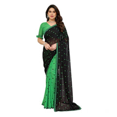 Mayawye Women's Georgette Printed Saree With Unstitched Blouse 5.5Mtr (Black-Green)