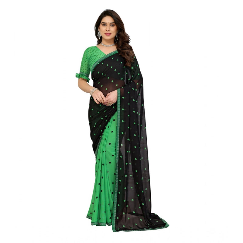Mayawye Women's Georgette Printed Saree With Unstitched Blouse 5.5Mtr (Black-Green)