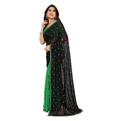 Mayawye Women's Georgette Printed Saree With Unstitched Blouse 5.5Mtr (Black-Green)
