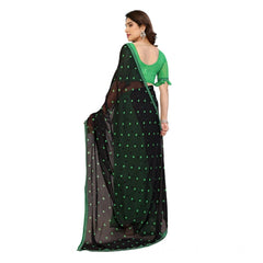 Mayawye Women's Georgette Printed Saree With Unstitched Blouse 5.5Mtr (Black-Green)
