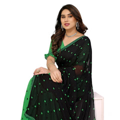 Mayawye Women's Georgette Printed Saree With Unstitched Blouse 5.5Mtr (Black-Green)