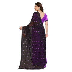 Mayawye Women's Georgette Printed Saree With Unstitched Blouse 5.5Mtr (Black-Purple)