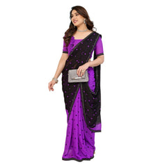 Mayawye Women's Georgette Printed Saree With Unstitched Blouse 5.5Mtr (Black-Purple)