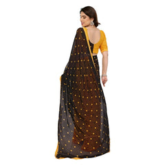 Mayawye Women's Georgette Printed Saree With Unstitched Blouse 5.5Mtr (Black-Yellow)