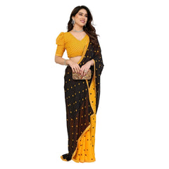 Mayawye Women's Georgette Printed Saree With Unstitched Blouse 5.5Mtr (Black-Yellow)