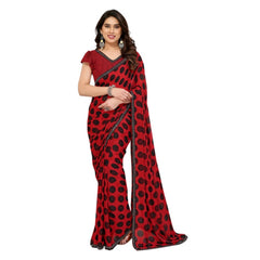 Mayawye Women's Georgette Printed Saree With Unstitched Blouse 5.5Mtr (Red)