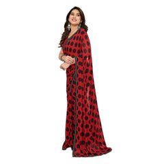 Mayawye Women's Georgette Printed Saree With Unstitched Blouse 5.5Mtr (Red)