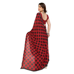 Mayawye Women's Georgette Printed Saree With Unstitched Blouse 5.5Mtr (Red)