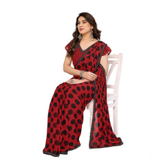 Mayawye Women's Georgette Printed Saree With Unstitched Blouse 5.5Mtr (Red)