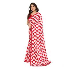 Mayawye Women's Georgette Printed Saree With Unstitched Blouse 5.5Mtr (Red-White)