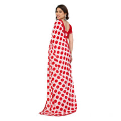 Mayawye Women's Georgette Printed Saree With Unstitched Blouse 5.5Mtr (Red-White)