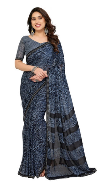 Mayawye Women's Georgette Printed Saree With Unstitched Blouse 5.5Mtr (Grey)