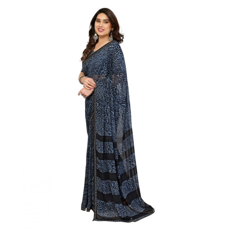 Mayawye Women's Georgette Printed Saree With Unstitched Blouse 5.5Mtr (Grey)