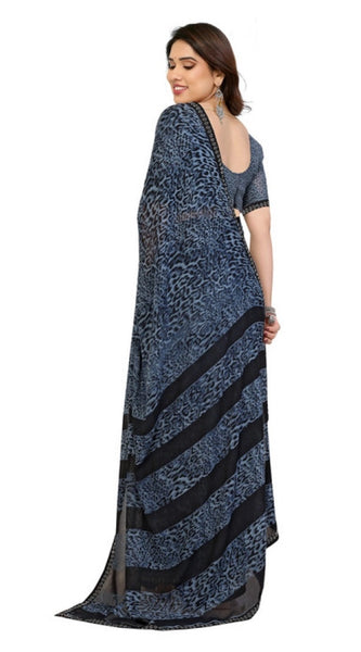 Mayawye Women's Georgette Printed Saree With Unstitched Blouse 5.5Mtr (Grey)