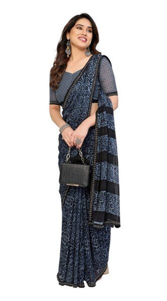 Mayawye Women's Georgette Printed Saree With Unstitched Blouse 5.5Mtr (Grey)