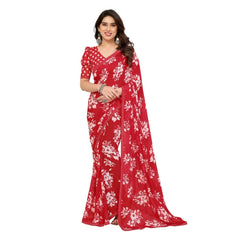 Mayawye Women's Georgette Printed Saree With Unstitched Blouse 5.5Mtr (Red)