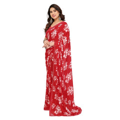 Mayawye Women's Georgette Printed Saree With Unstitched Blouse 5.5Mtr (Red)