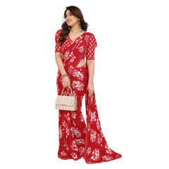 Mayawye Women's Georgette Printed Saree With Unstitched Blouse 5.5Mtr (Red)
