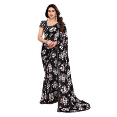 Mayawye Women's Georgette Printed Saree With Unstitched Blouse 5.5Mtr (Black)