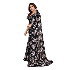 Mayawye Women's Georgette Printed Saree With Unstitched Blouse 5.5Mtr (Black)