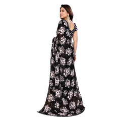 Mayawye Women's Georgette Printed Saree With Unstitched Blouse 5.5Mtr (Black)