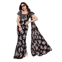 Mayawye Women's Georgette Printed Saree With Unstitched Blouse 5.5Mtr (Black)