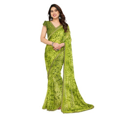 Mayawye Women's Georgette Printed Saree With Unstitched Blouse 5.5Mtr (Mehendi Green)
