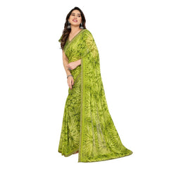 Mayawye Women's Georgette Printed Saree With Unstitched Blouse 5.5Mtr (Mehendi Green)