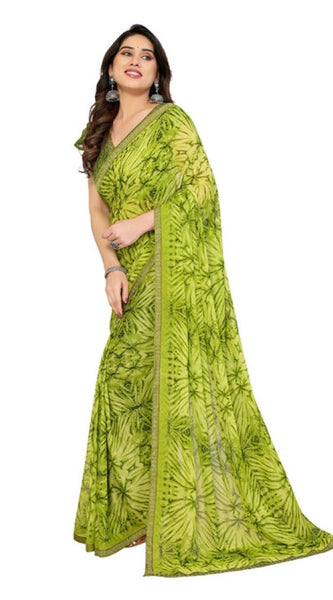 Mayawye Women's Georgette Printed Saree With Unstitched Blouse 5.5Mtr (Mehendi Green)