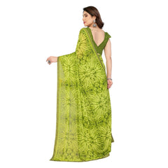 Mayawye Women's Georgette Printed Saree With Unstitched Blouse 5.5Mtr (Mehendi Green)
