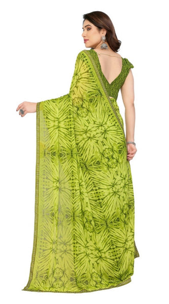 Mayawye Women's Georgette Printed Saree With Unstitched Blouse 5.5Mtr (Mehendi Green)
