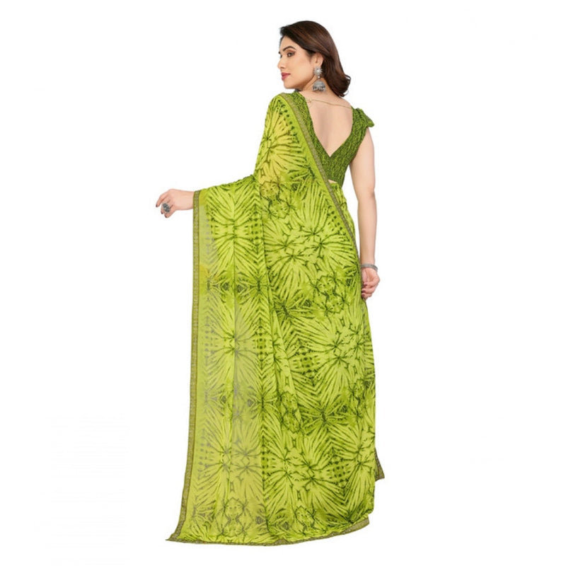 Mayawye Women's Georgette Printed Saree With Unstitched Blouse 5.5Mtr (Mehendi Green)