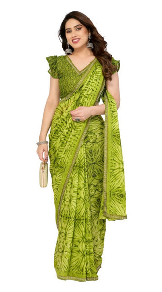 Mayawye Women's Georgette Printed Saree With Unstitched Blouse 5.5Mtr (Mehendi Green)