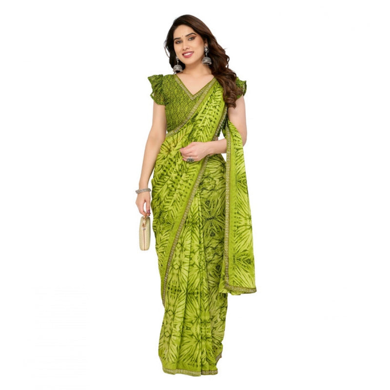 Mayawye Women's Georgette Printed Saree With Unstitched Blouse 5.5Mtr (Mehendi Green)
