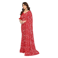 Mayawye Women's Georgette Printed Saree With Unstitched Blouse 5.5Mtr (Red)