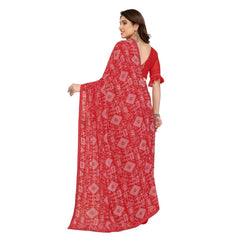 Mayawye Women's Georgette Printed Saree With Unstitched Blouse 5.5Mtr (Red)