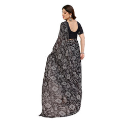 Mayawye Women's Georgette Printed Saree With Unstitched Blouse 5.5Mtr (Black)