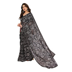 Mayawye Women's Georgette Printed Saree With Unstitched Blouse 5.5Mtr (Black)