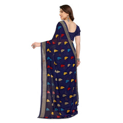 Mayawye Women's Georgette Printed Saree With Unstitched Blouse 5.5Mtr (Navy Blue)